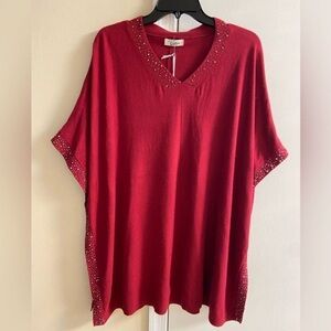 Victoria collection New York Red Women's poncho studded One Size NWT